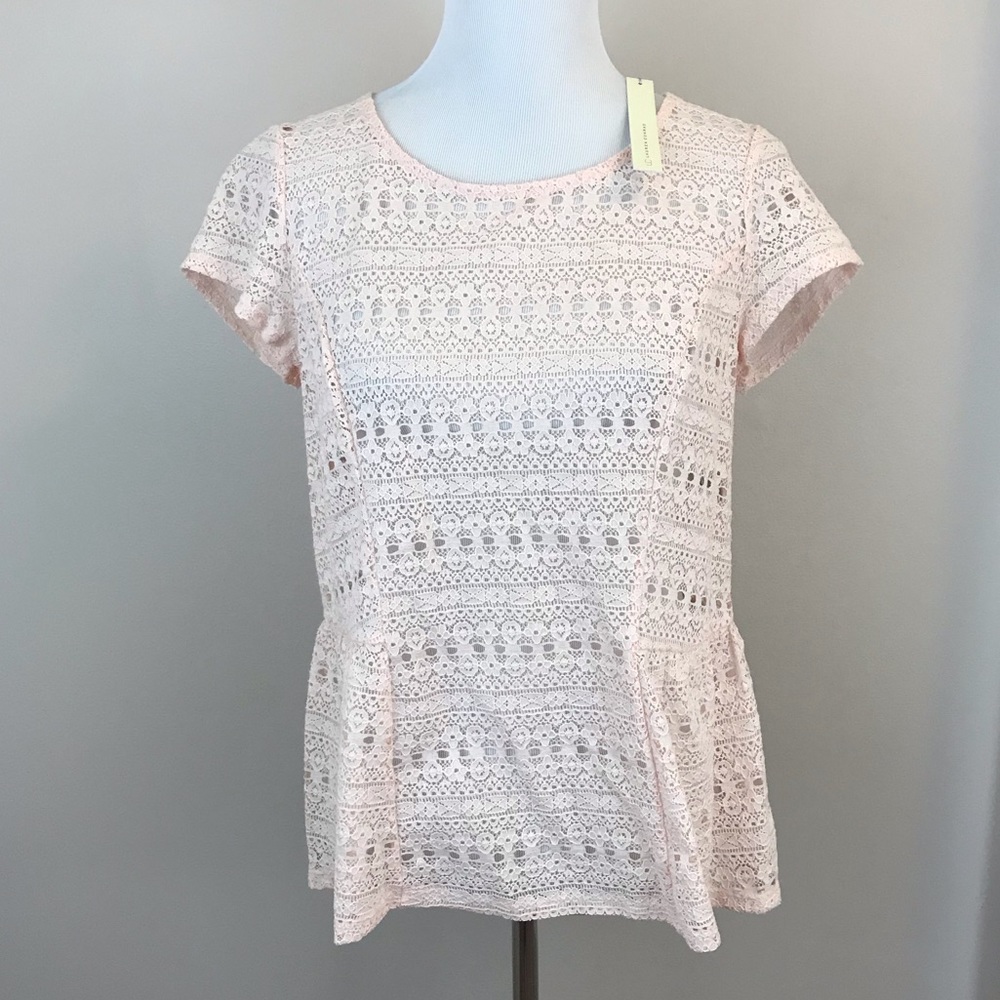 Lauren Conrad Pink Lace Peplum Top - M